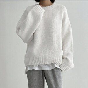 White Oversized Knit Sweater Women’s Casual Pullover
